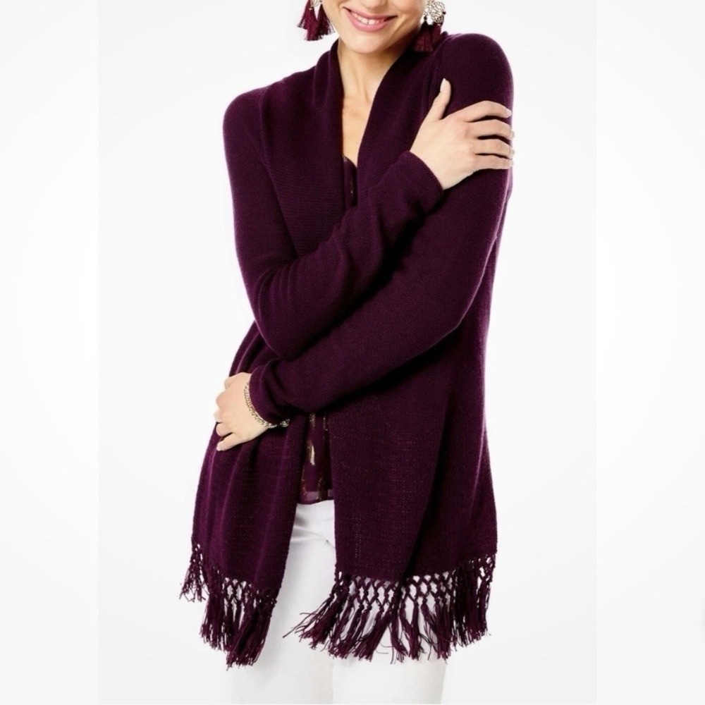 Lilly Pulitzer Cherry Ganache Tatum Long Fringe Hem Cardigan Size‎ XS